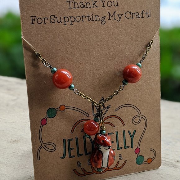 Enchanting Fox Tales Ceramic Necklace - Artistic Nature Jewelry - Picture 4 of 4